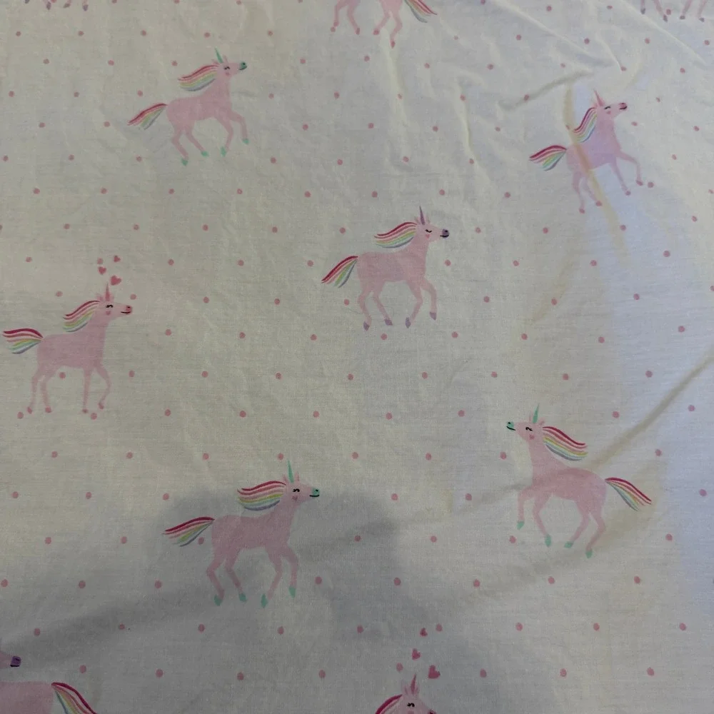 Pottery Barn Kids Twin Flat Sheet Organic Rainbow Unicorn Polka Dot White Pink‎